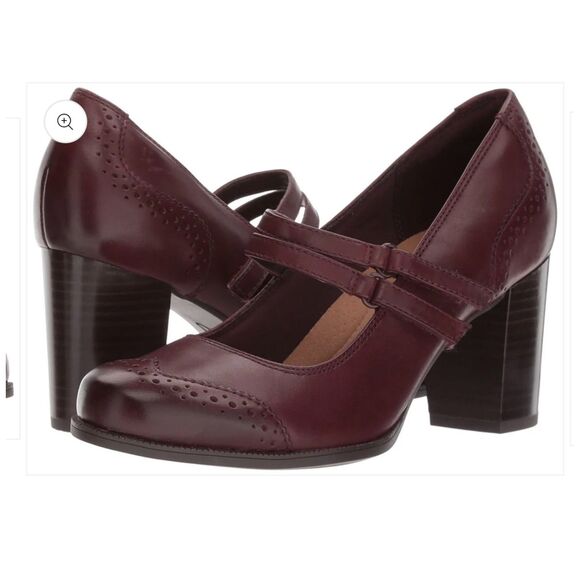 Clarks Claeson Tilly Mary Jane Pumps Burgundy Leather Size 10 Comfort Heels - Picture 1 of 12
